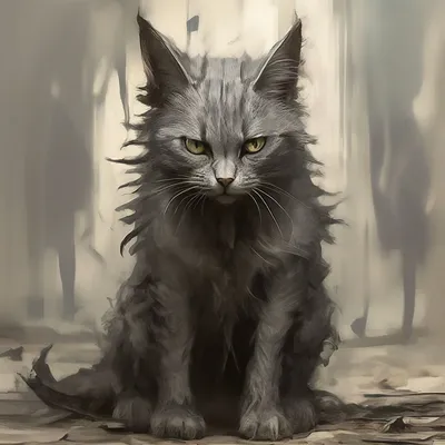 Грязный, тощий, облезлый серый кот» — создано в Шедевруме