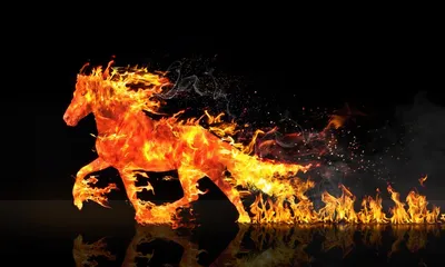 Огненная лошадь на фоне сгоревшего …» — создано в Шедевруме