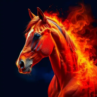 огненная лошадь в ночном лесу. тумановая фантазия Стоковое Изображение -  изображение насчитывающей зло, луна: 295022891