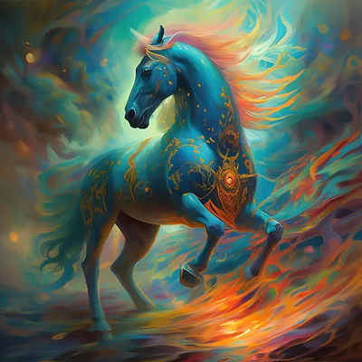 Огненная лошадь: мифический зверь с горящими глазами» — создано в Шедевруме