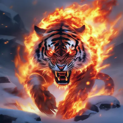 Огненный тигр полностью созданый из …» — создано в Шедевруме