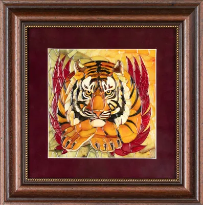 Купить Картина из крупной янтарной мозаики \"Огненный тигр\"