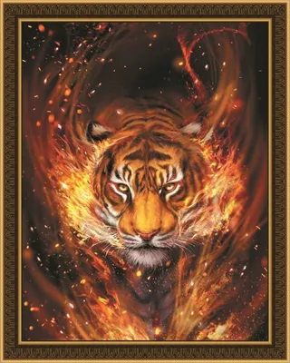 Алмазная мозаика \"Огненный тигр\" круглые стразы на подрамнике 40х50 см,  HWA4183 - купить с доставкой по выгодным ценам в интернет-магазине OZON  (762883735)