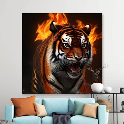 Огненный тигр. Иллюстрация на черном фоне для дизайна Векторное изображение  ©dvargg 28883255