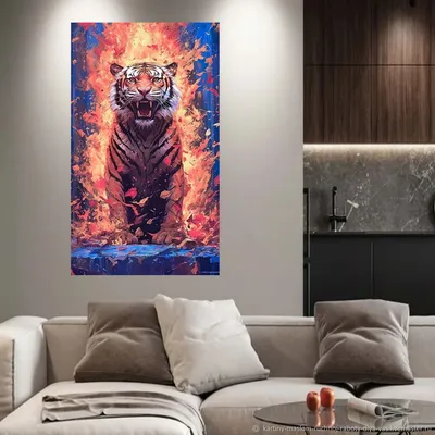 Картина по номерам Strateg ПРЕМИУМ Огненный тигр с лаком размером 4...