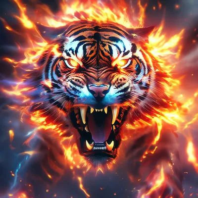 Огненный тигр с пылающими глазами …» — создано в Шедевруме