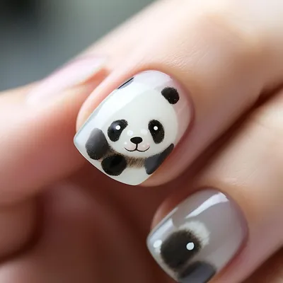 Дизайн ногтей в форме панды с черно-белым цветом милый искусство творческая  идея вдохновение салон | Премиум Фото