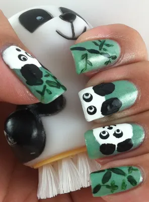 Маникюр Панда. Рисуем на ногтях акриловыми красками + Стемпинг | Cute Panda  Nail Art - YouTube