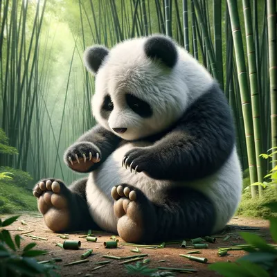 Милая счастливая гигантская панда держа бамбук Смешной медведь панды  Стоковое Фото - изображение насчитывающей счастливо, развилки: 143476866