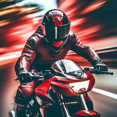 Скорость страсти: парень на мотоцикле в шлеме в динамичном кадре