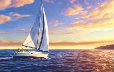 парусная лодка плывет по греческому океану, картина парусник, парусная лодка,  лодка фон картинки и Фото для бесплатной загрузки
