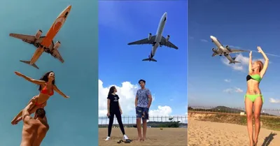 Пхукет таиланд самолет приземляется над морем в аэропорту пхукета найдите  на пляже май кхао пхукет, таиланд, популярная достопримечательность,  туристы, люди | Премиум Фото