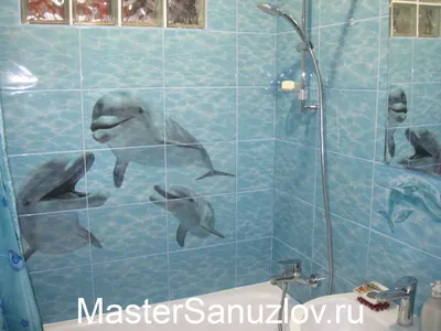 Панель ПВХ 3D, Unique, Голубая лагуна, три дельфина, 8 х 2700 х 300 мм  купить в Дмитрове