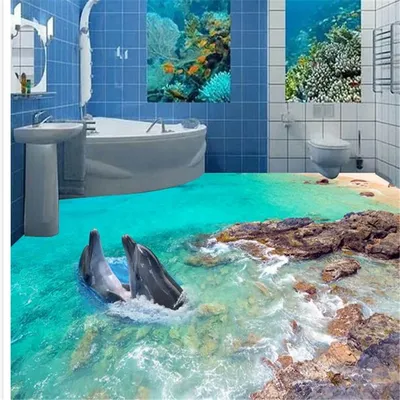 Декоративные Переводные картинки 3d индивидуальные обои 3D стерео Подводный  мир обои с дельфинами пол в ванной комнате wallal | AliExpress