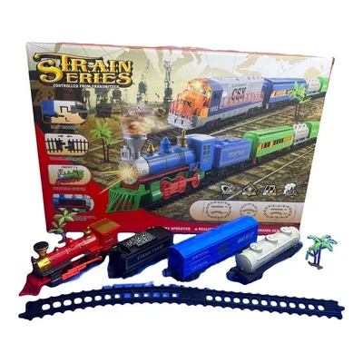 Детская железная дорога WiMi со светом и звуком, игрушка поезд с вагонами,  паровозик детский с рельсами и эффектом дыма, игрушки для малышей - купить  с доставкой по выгодным ценам в интернет-магазине OZON (