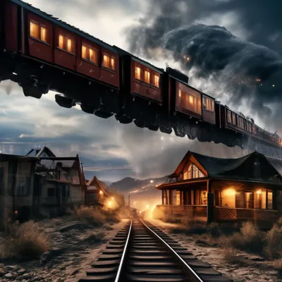 Поезд призрак летит над призрачным …» — создано в Шедевруме