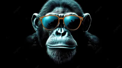 черный фон с очками на шимпанзе, прикольные картинки обезьян, обезьяна,  животное фон картинки и Фото для бесплатной загрузки