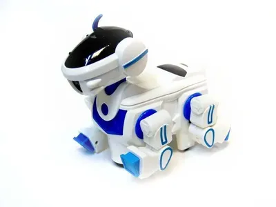 Робот-собака бело-синего цвета,…» — создано в Шедевруме