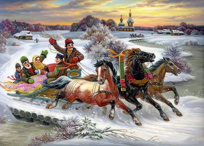 Русская тройка лошадей, illustration, …» — создано в Шедевруме