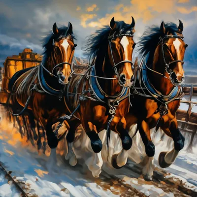 Русская тройка лошадей , заряженных в…» — создано в Шедевруме