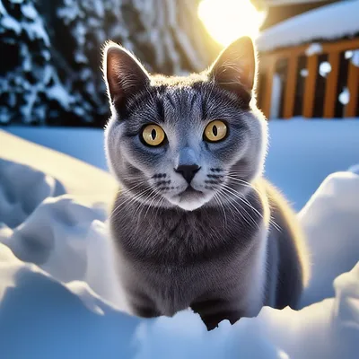 Серый русский голубой кот с …» — создано в Шедевруме