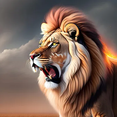 Рычащий лев, стоит в полный рост, …» — создано в Шедевруме