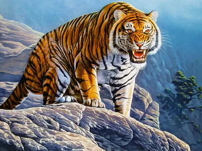 🍁красивый рычащий тигр на фоне …» — создано в Шедевруме
