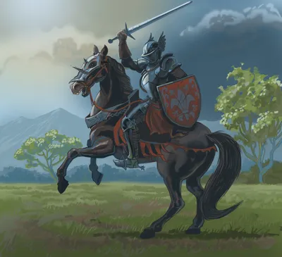 Средневековой рыцарь верхом на коне,…» — создано в Шедевруме