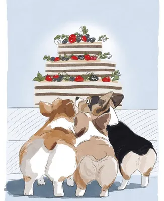 Иллюстрация Открытка с Днём Рождения из серии «Собаки» в стиле