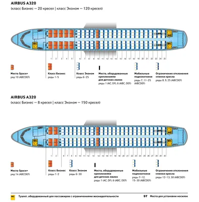 ✈ Самолёт Airbus А320-200: нумерация мест в салоне, схема посадочных мест,  лучшие места