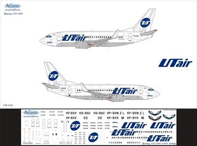 Модель самолета Boeing 737-500 Utair 1:400 GJUTA1582