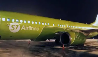 S7 Airlines побелила зеленый самолет: он стал объектом творчества уличного  художника