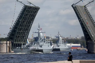 Неустрашимый», «Стойкий» и «Буря»: какие корабли прошли по Неве в День ВМФ