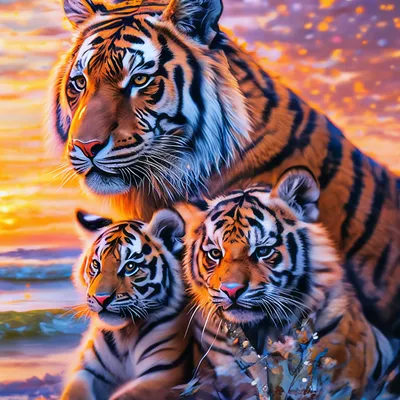 Онлайн пазл «Семейство тигров»