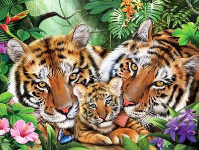 Картина по номерам \"Семейство тигров\"