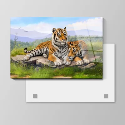 ᐉ Алмазная мозаика Семья тигров на подрамнике с декоративной рамкой 40х50  см (GLE72974)