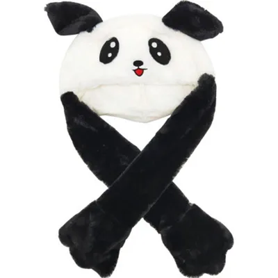 Panda Hat with Paws - 3-in-1 Plush Panda Winter Hat for Women