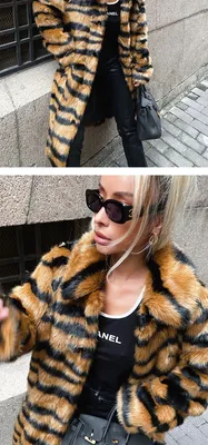 2022 пальто из искусственного меха, имитация тигра, удлиненная Свободная  Женская одежда | AliExpress