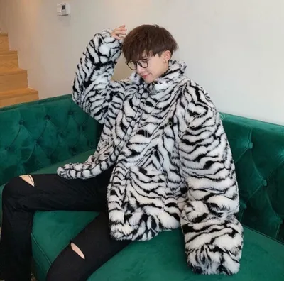 Men's Fashion Lapel Tiger Stripes Faux Fur Furry Coats Youth Casual Loose  Coat | eBay