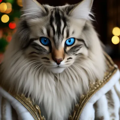 Сибирский крупный пушистый белый кот…» — создано в Шедевруме