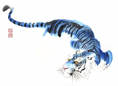 Иллюстрация синий тигр 2022 в стиле персонажи | Illustrators.ru