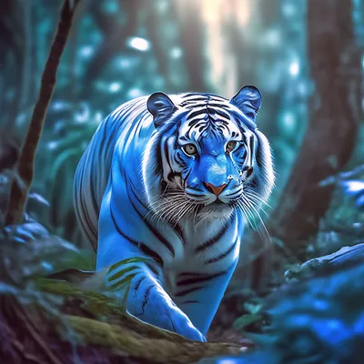 Синий тигр в сказочном лесу , …» — создано в Шедевруме