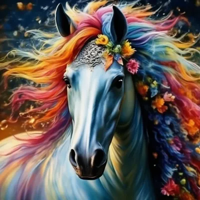 Сказочная радужная лошадь,венок из …» — создано в Шедевруме