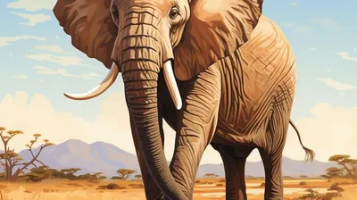 Слон с бивнями и голубым небом за ним | Премиум Фото
