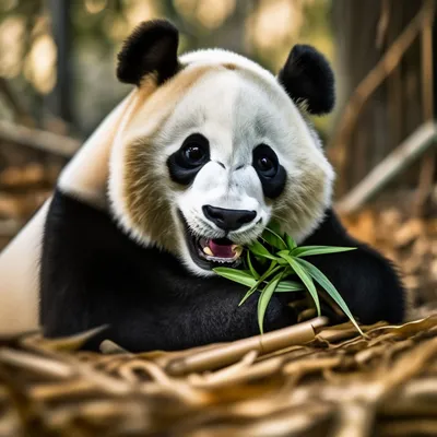 Смешная Панда, валяется в листьях и…» — создано в Шедевруме