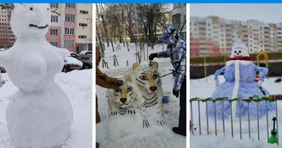 Интересные снимки Снеговика и снежной бабы в разных ракурсах