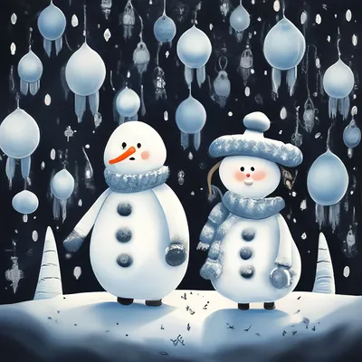 Фотография Снеговика и снежной бабы в качестве 4K