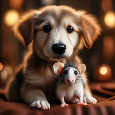 Маленькая крыса сидит на собаке, …» — создано в Шедевруме