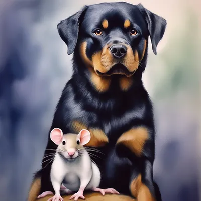 Маленькая крыса сидит на собаке, …» — создано в Шедевруме