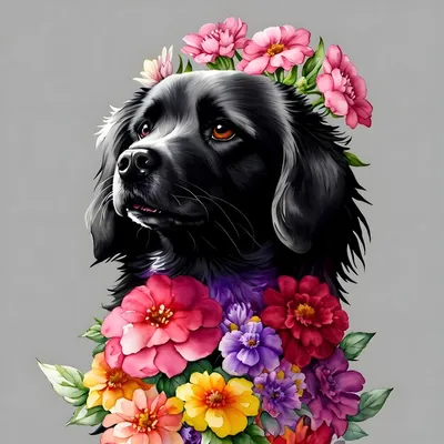 Онлайн пазл «Собака и цветы »